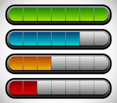 Horizontal Progress, Loading Bars. Meters, Level Indicators. Stock Illustration