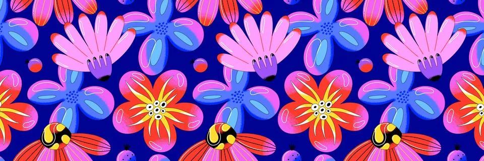 Horizontal rectangle banner with floral pattern. Contemporary bright vector f Illustrazione stock