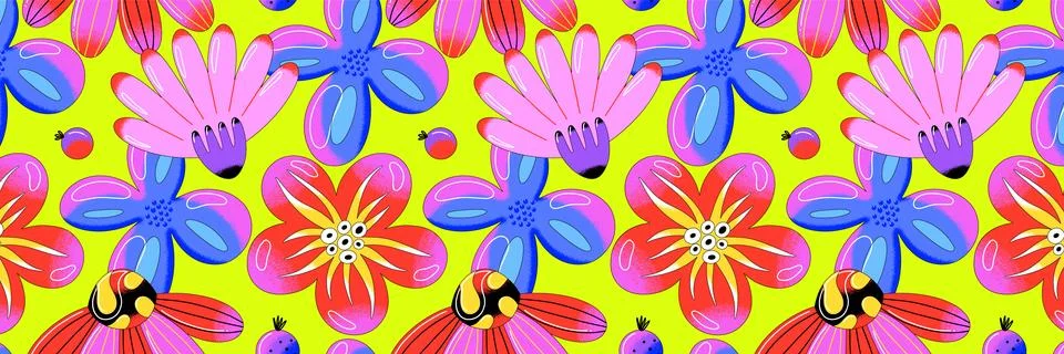 Horizontal rectangle banner with floral pattern. Contemporary bright vector f Stockillustratie