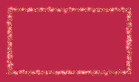 Horizontal rectangle glitter Golden frame viva magenta Stock Illustration
