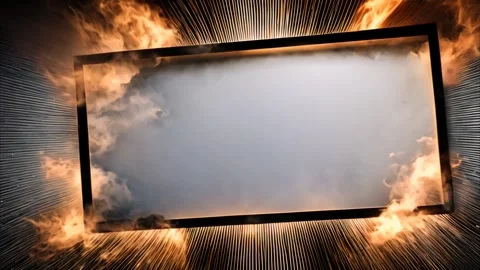 Horizontal, rectangular, black diagonal frame with fire flames on the sides.. Vídeos de archivo 273954614
