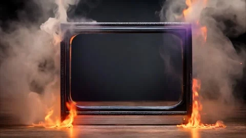 Horizontal rectangular frame with fire flames on the sides and smoke coming.. Stock Footage 273954609