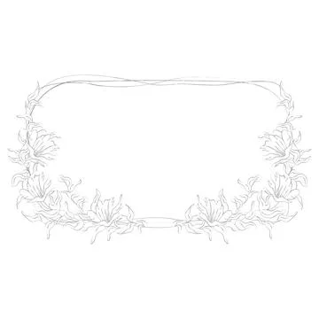 Horizontal rectangular frame with leaves and line flowers Stock Illustration