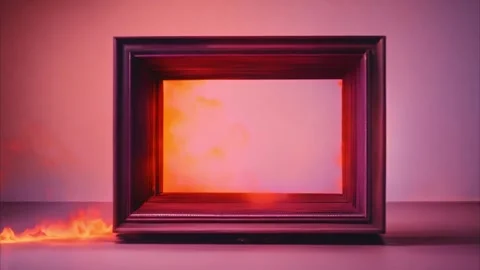 Horizontal rectangular frame; Looking like a picture frame and light flames.. Stock Footage 284336740