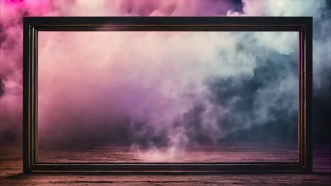 Horizontal, rectangular frame with slowly moving dry ice smoke around it. D.. Stock Footage 273954500