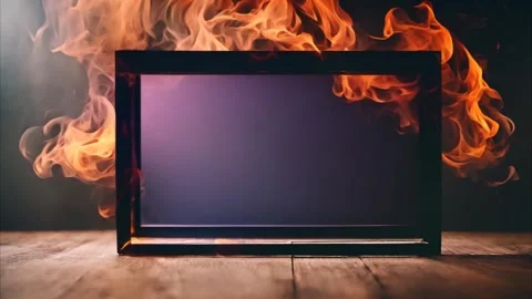 Horizontal rectangular frame standing on wooden boards, dark background and.. Vídeos de archivo 273954666