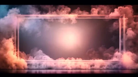 Horizontal rectangular frame surrounded by colored smoke, narrowing effect. Stock Footage 273954731