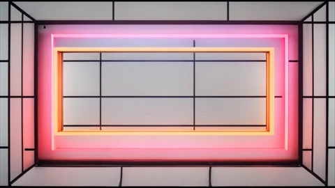 Horizontal rectangular glowing blue, orange-red, neon frame on a light back.. 動画素材 273954755