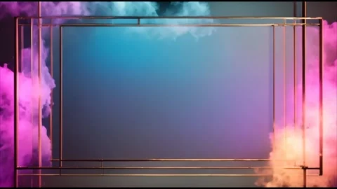 Horizontal rectangular golden lines frame on a gray background around color.. Stock Footage 273954642