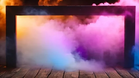 Horizontal rectangular half frame on wooden boards with colorful smoke comi.. Vídeos de archivo 273954629