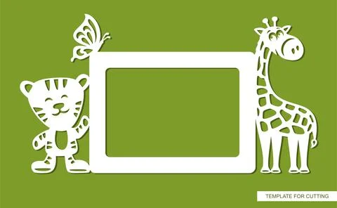 Horizontal rectangular photo frame with animals.  Stock Illustration