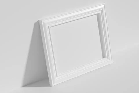 Horizontal rectangular photo frame on floor leaning at wall top diagonal view Stock Illustration