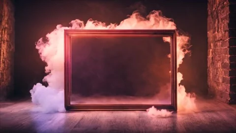A horizontal, rectangular wooden frame with slowly moving dry ice smoke aro.. Vídeos de archivo 273954622