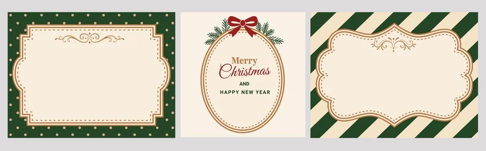 Horizontal retro frames set for Christmas and New Year holidays. イラスト素材