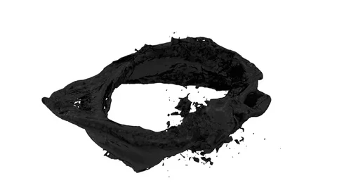 Horizontal ring of black paint transforms into drop - on white + alpha (FULL HD) Stockbeeldmateriaal 80534448