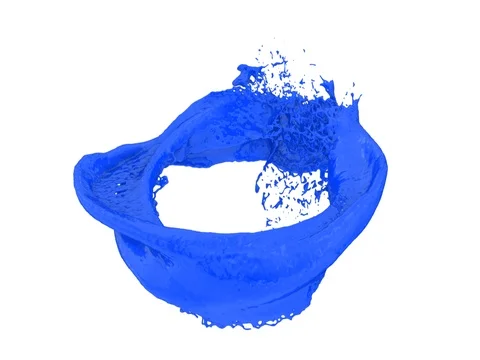 Horizontal ring of blue paint transforms into drop - on white, + alpha (FULL HD) Video stock 80525162