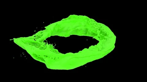Horizontal ring of green paint transforms into drop, on black + alpha (FULL HD) Stock Footage