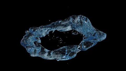 Horizontal ring of light blue water transforms into drop - on black, + alpha Stockbeeldmateriaal 79756951