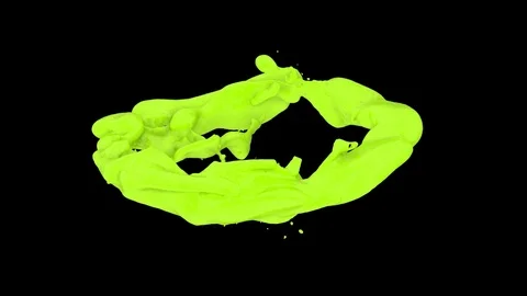 Horizontal ring of light green paint transforms into drop, on black + alpha Vídeos de archivo 80529032