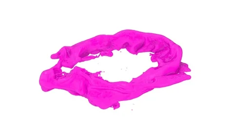 Horizontal ring of pink paint transforms into drop - on white, + alpha (FULL HD) Stock Footage