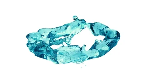 Horizontal ring of turquoise water transforms into drop - on white, + alpha Video stock 79771490