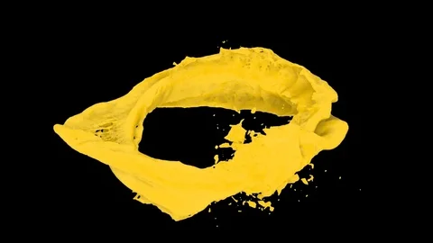 Horizontal ring of yellow paint transforms into drop, on black + alpha (FULL HD) Stock-Footage 80533825