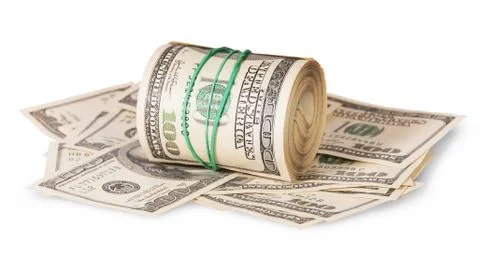 Horizontal roll on the hundred dollar bills Stock Photos