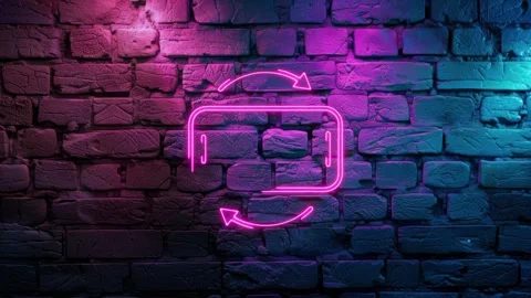 Horizontal Rotate smartphone with arrows icon neon animation on brick wall Stock Footage 275839655