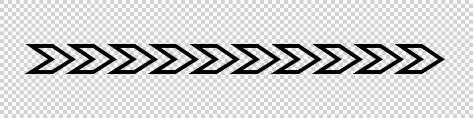 Horizontal row of simple black arrow symbols isolated on transparent backgrou Stock Illustration