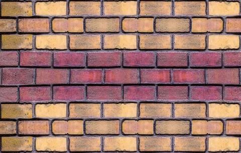 Horizontal row of yellow brown bricks symmetrical background design urban Foto stock