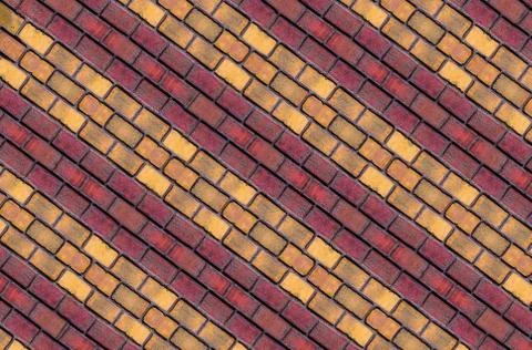 Horizontal row of yellow brown bricks symmetrical background design Stock Photos
