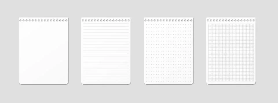 Horizontal ruled, lined, gridded, checkered grid, dotted and empty sheets on  Stock Illustration