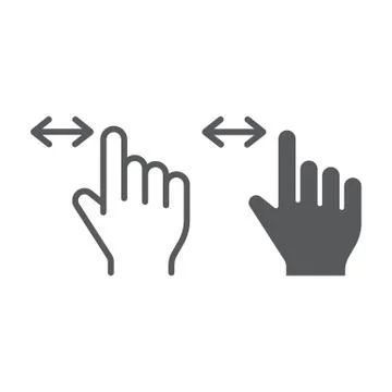 Horizontal scroll line and glyph icon, finger and gesture, hand sign, vector 스톡 일러스트
