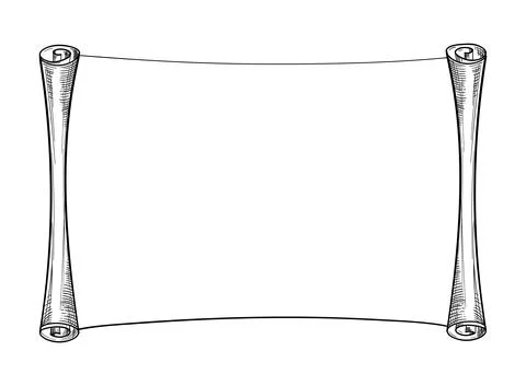 Horizontal scroll paper, ancient scroll shape with copyspace, vector line Stock Illustration