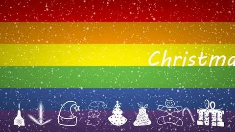 Horizontal Scroll Seamless Loop Of Christmas Is Coming Lgbt Flag Snow Falling Stock Footage 99040971