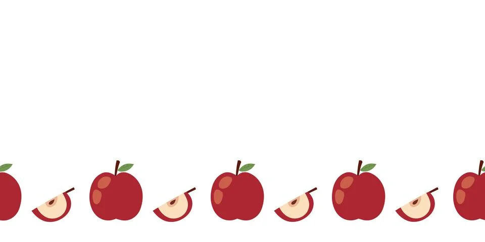 Horizontal seamless apple border in cute hand drawn style Stock Illustration