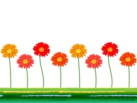 Horizontal seamless background with colorful gerbera flowers. Vector Stock Illustration