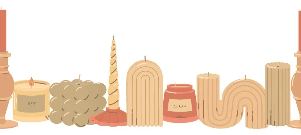 Horizontal seamless border pattern with decorative candles in hand drawn style イラスト素材