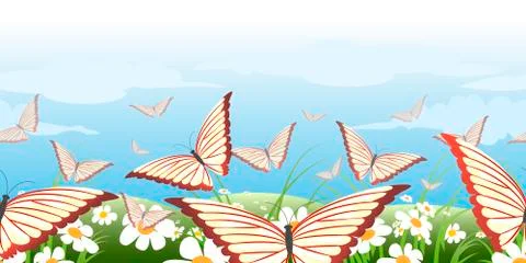Horizontal seamless butterflies pattern Stock Illustration