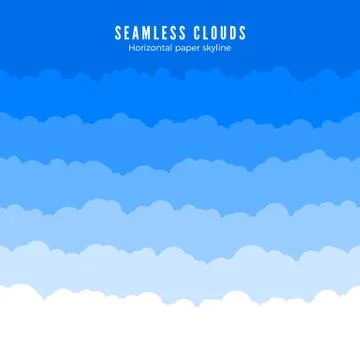 Horizontal seamless clouds. Skyline repeat texture. Blue Sky background. Pape Illustration