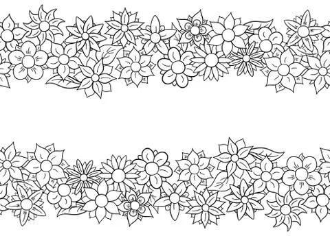 Horizontal seamless flower border Stock Illustration