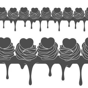 Horizontal seamless pattern with cream cake decorated with hearts Illustrazione stock