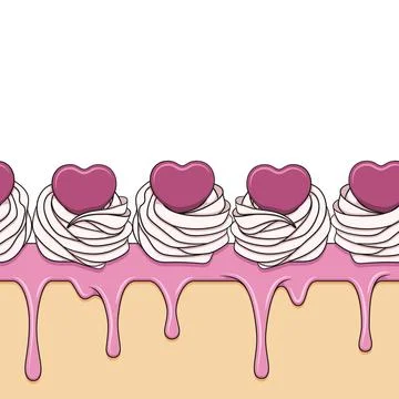 Horizontal seamless pattern with cream cake decorated with hearts Stock Illustration