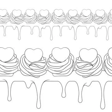 Horizontal seamless pattern with cream cake decorated with hearts Stock Illustration
