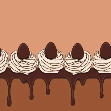 Horizontal seamless pattern with Easter chocolate cupcake decorated with eggs Stock Illustration