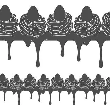 Horizontal seamless pattern with Easter cream cake decorated with eggs Stock Illustration