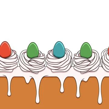 Horizontal seamless pattern with Easter cupcake decorated with eggs Stock Illustration