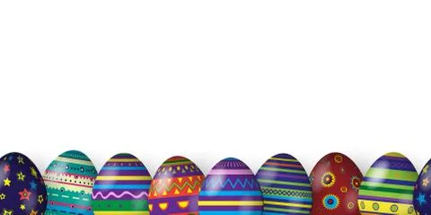 Horizontal seamless pattern made of Easter eggs with different texture on white Illustrazione stock