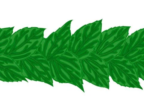 Horizontal seamless pattern ribbon with green leaves. Hand-drawn with effec.. 스톡 일러스트