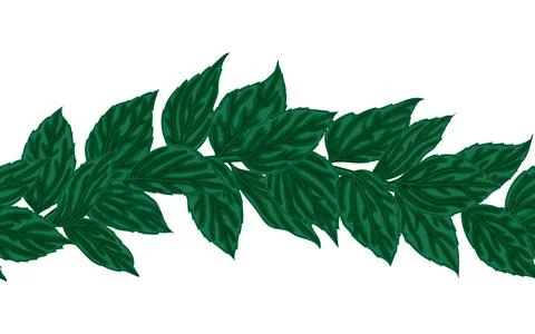 Horizontal seamless pattern ribbon with green leaves. Hand-drawn with effec.. Stock Illustration